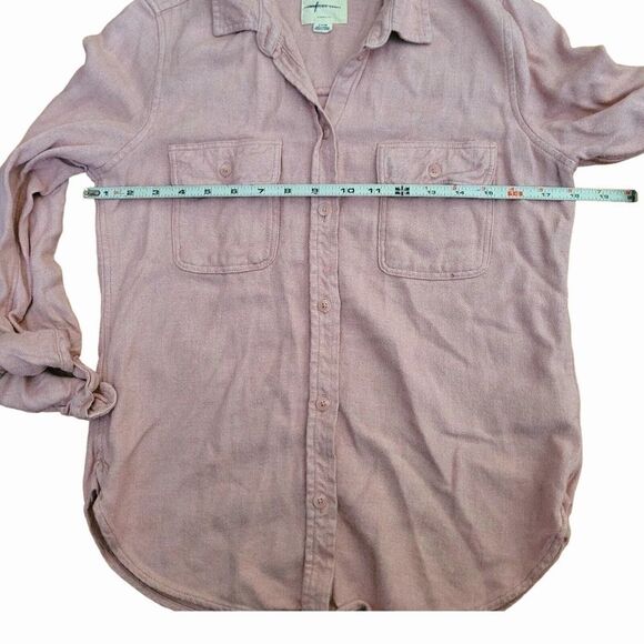 american eagle classic fit ahhmazingly soft long sleeve pink button up blouse - Picture 3 of 5